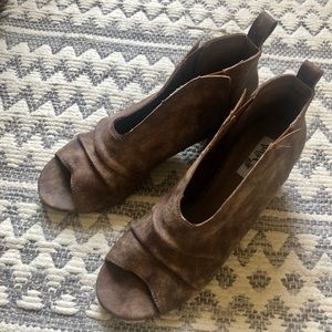 Peep toe leather booties